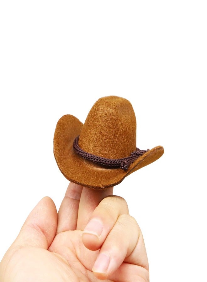 RillyRellow Dollhouse Cowboy Hat, Miniature Cowboy Hat, 1:6 Scale Miniature Soft Cowboy, Mini Hat, Brown/Black, American Old West Hat, for Dollhouse Craft Supplies (2PCS) (Brown) - Image 2